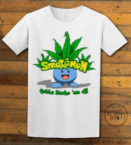 This is the main graphic design on a white shirt for the Weed Shirt: Smokemon Oddish Pot Leaf