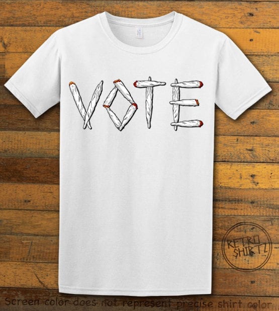 This is the main graphic design on a white shirt for the Weed Shirt: Vote Legalize Marijuana