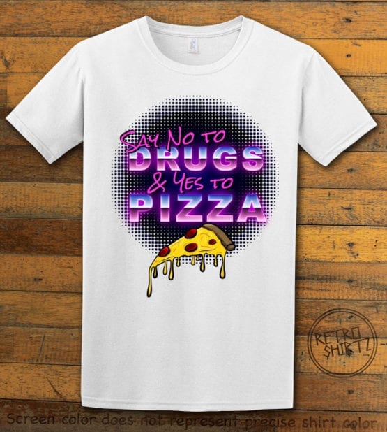This is the main graphic design on a white shirt for the Weed Shirt: Pizza Not Drugs