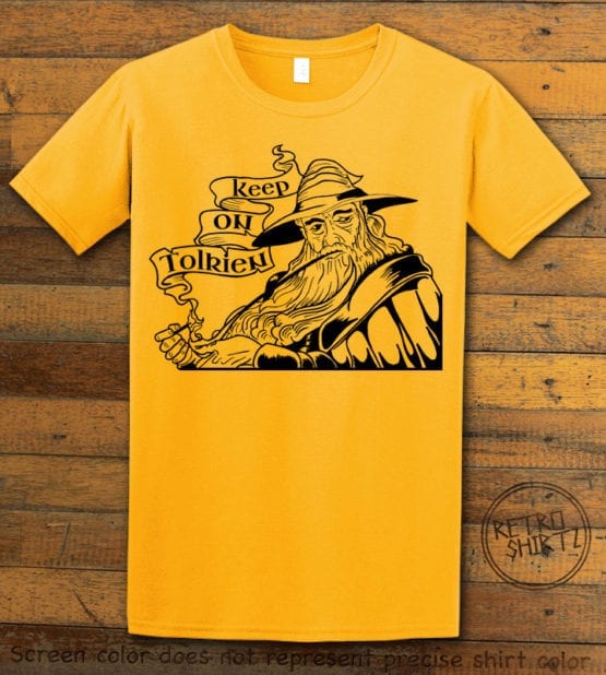This is the main graphic design on a yellow shirt for the Weed Shirt: Gandalf Smoking Pipeweed