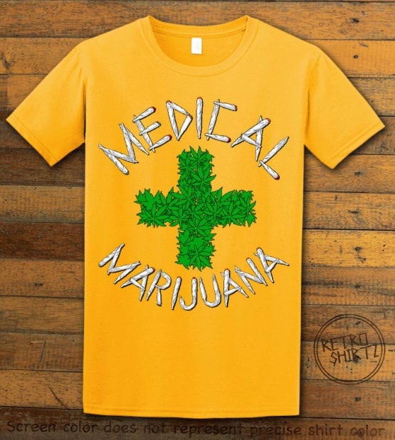 This is the main graphic design on a yellow shirt for the Weed Shirt: Medical Marijuana