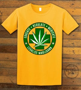 This is the main graphic design on a yellow shirt for the Weed Shirt: Legalize Medical Marijuana