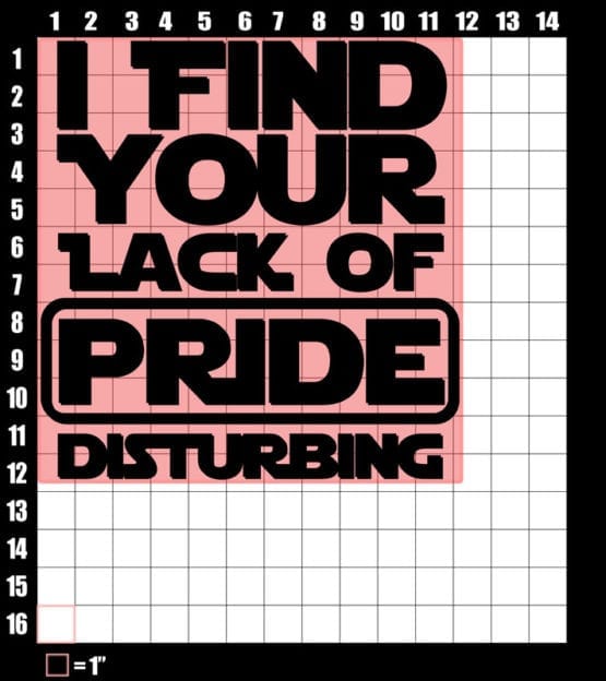 These are the graphic design dimensions for the Pride Shirts: Star Wars Gay Pride
