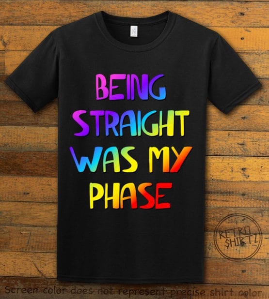 This is the main graphic design on a black shirt for the Pride Shirts: Straight Was My Phase