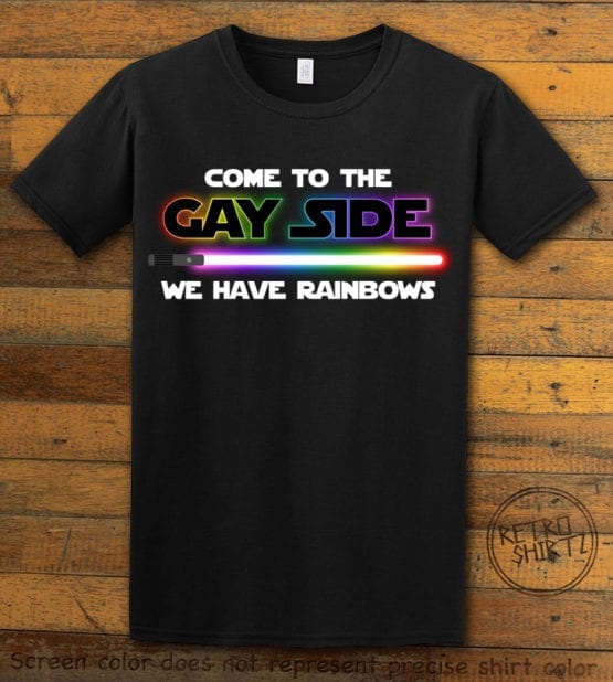 This is the main graphic design on a black shirt for the Pride Shirts: Dark Side Gay Pride