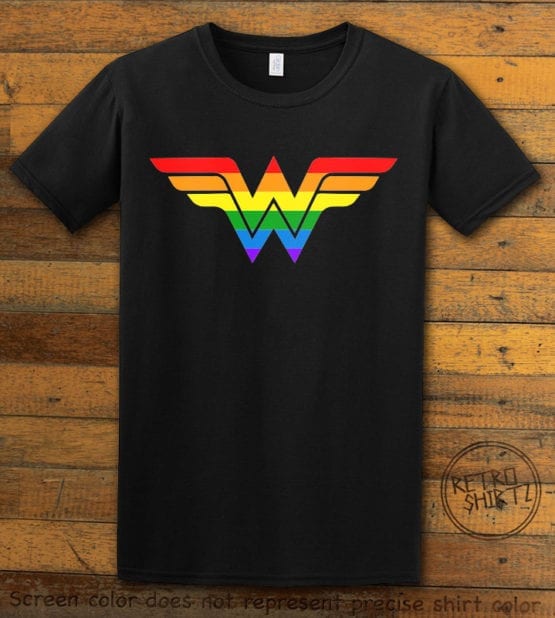 This is the main graphic design on a black shirt for the Pride Shirts: Wonder Woman Pride