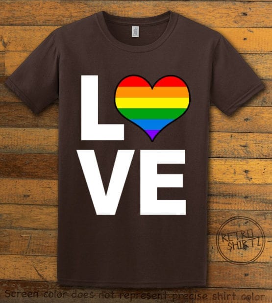 This is the main graphic design on a brown shirt for the Pride Shirts: Love Heart Rainbow