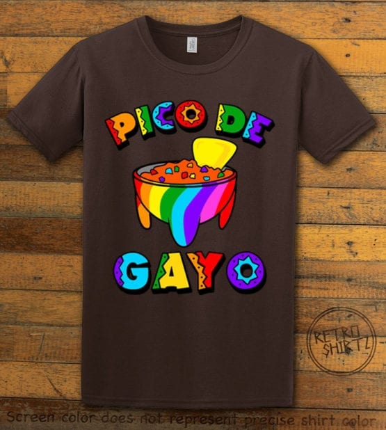 This is the main graphic design on a brown shirt for the Pride Shirts: Pico de Gayo