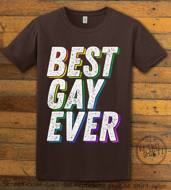 This is the main graphic design on a brown shirt for the Pride Shirts: Best Gay Ever