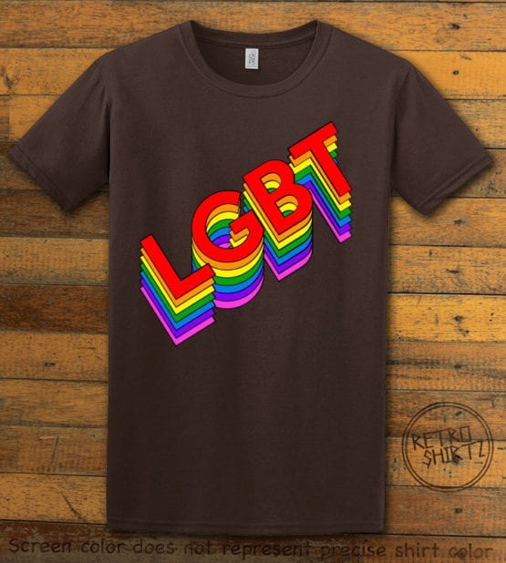 This is the main graphic design on a brown shirt for the Pride Shirts: Retro LGBT
