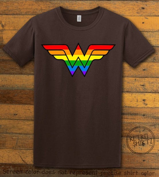 This is the main graphic design on a brown shirt for the Pride Shirts: Wonder Woman Pride