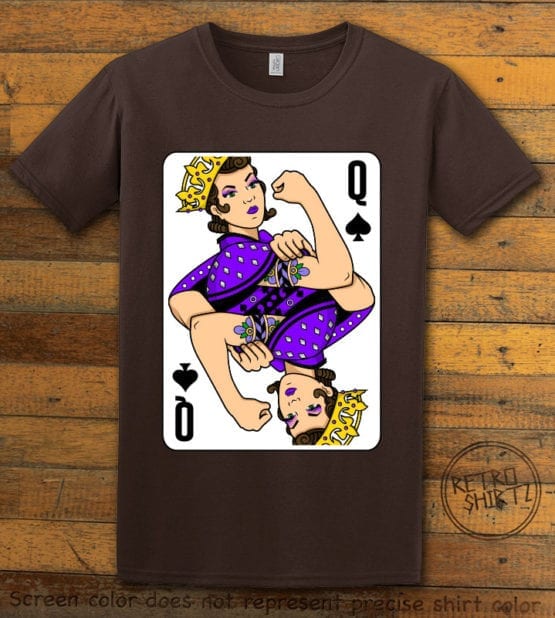 This is the main graphic design on a brown shirt for the Pride Shirts: Rosie Riveter Queen Spades