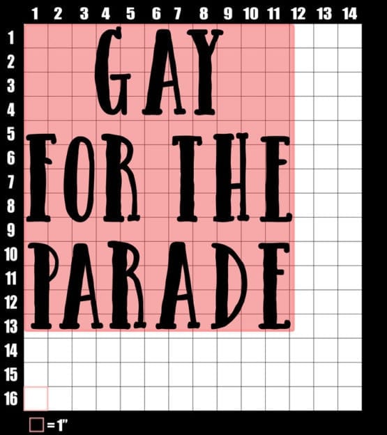 These are the graphic design dimensions for the Pride Shirts: Pride Parade