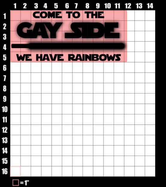 These are the graphic design dimensions for the Pride Shirts: Dark Side Gay Pride