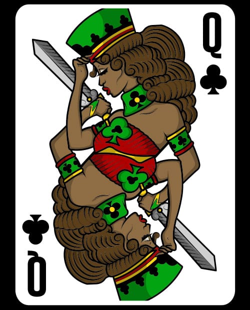 This is the main graphic design for the Queen Playing Cards: Queen of Clubs