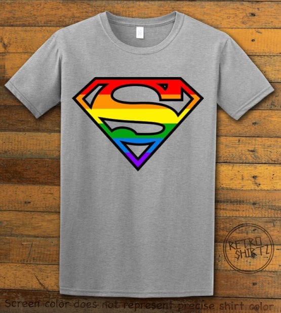 This is the main graphic design on a gray shirt for the Pride Shirts: Superman Pride