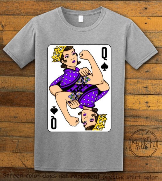 This is the main graphic design on a gray shirt for the Pride Shirts: Rosie Riveter Queen Spades