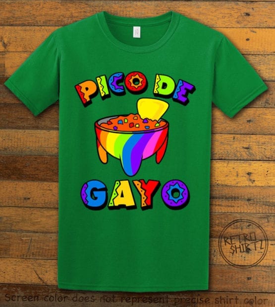 This is the main graphic design on a green shirt for the Pride Shirts: Pico de Gayo