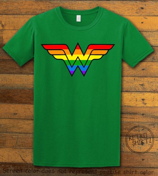 This is the main graphic design on a green shirt for the Pride Shirts: Wonder Woman Pride