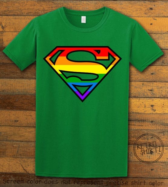 This is the main graphic design on a green shirt for the Pride Shirts: Superman Pride