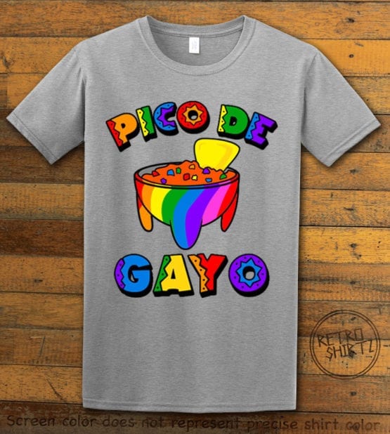 This is the main graphic design on a gray shirt for the Pride Shirts: Pico de Gayo