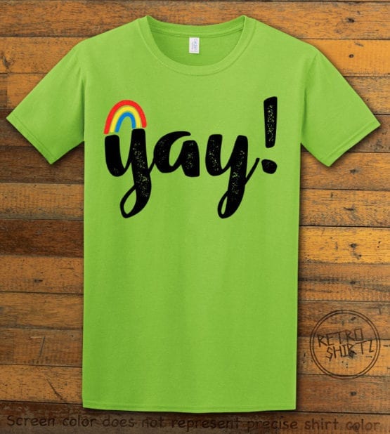 This is the main graphic design on a lime shirt for the Pride Shirts: Yay Gay Rainbow