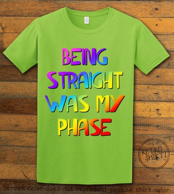 This is the main graphic design on a lime shirt for the Pride Shirts: Straight Was My Phase