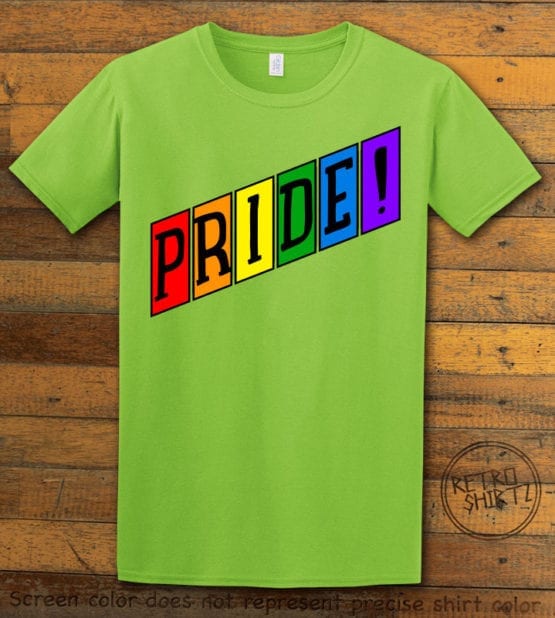 This is the main graphic design on a lime shirt for the Pride Shirts: Retro Gay Pride