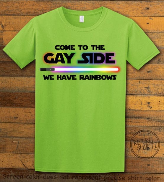This is the main graphic design on a lime shirt for the Pride Shirts: Dark Side Gay Pride