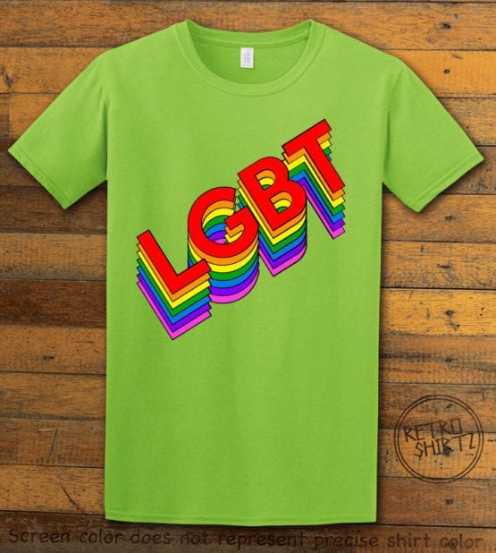 This is the main graphic design on a lime shirt for the Pride Shirts: Retro LGBT