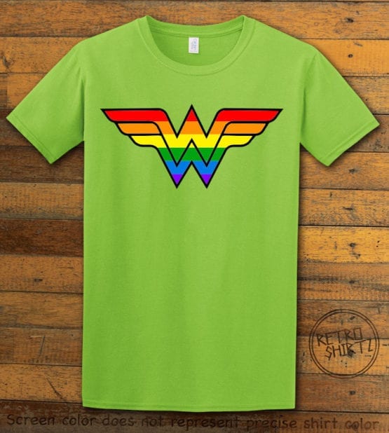 This is the main graphic design on a lime shirt for the Pride Shirts: Wonder Woman Pride