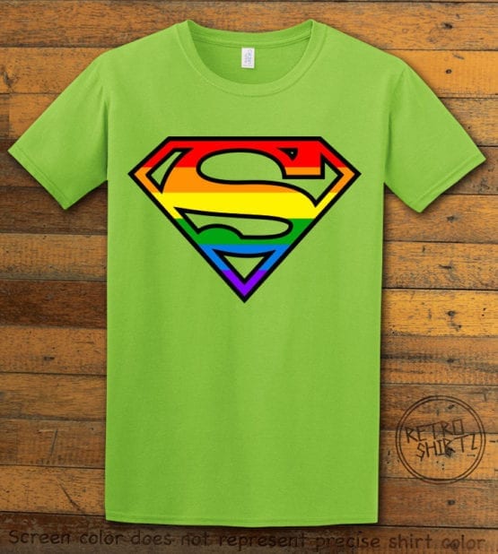 This is the main graphic design on a lime shirt for the Pride Shirts: Superman Pride