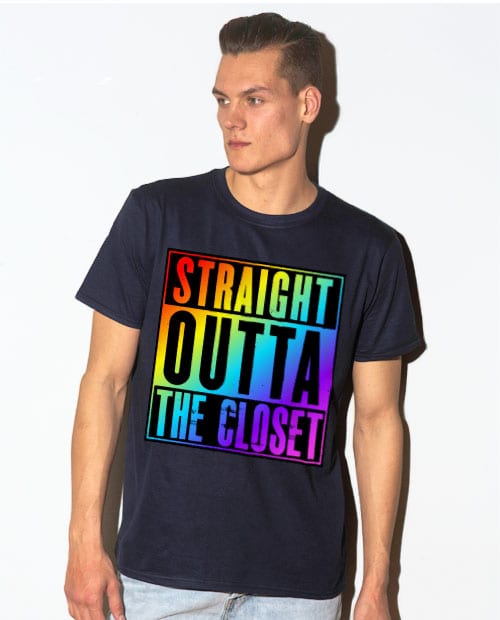 This is the main model photo for the Pride Shirts: Straight Out of the Closet