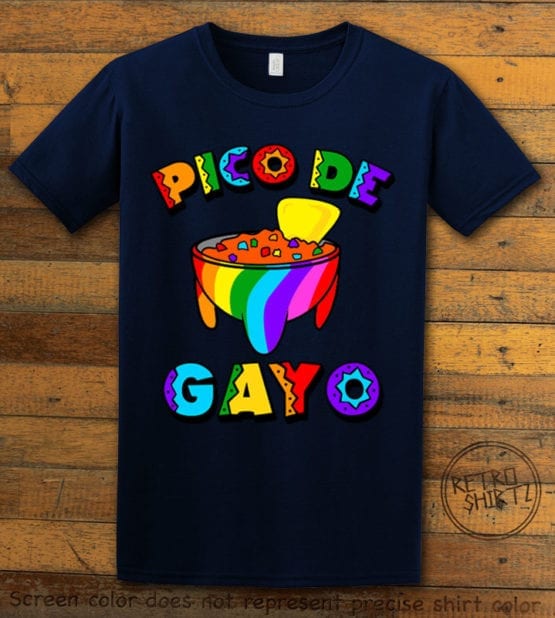 This is the main graphic design on a navy shirt for the Pride Shirts: Pico de Gayo