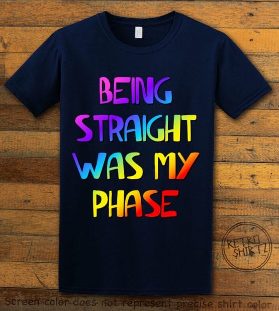 This is the main graphic design on a navy shirt for the Pride Shirts: Straight Was My Phase