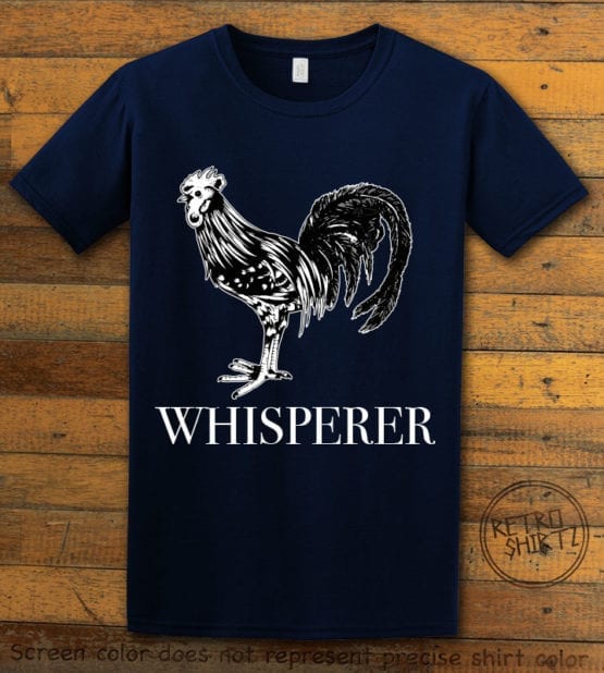 This is the main graphic design on a navy shirt for the Pride Shirts: Cock Whisperer