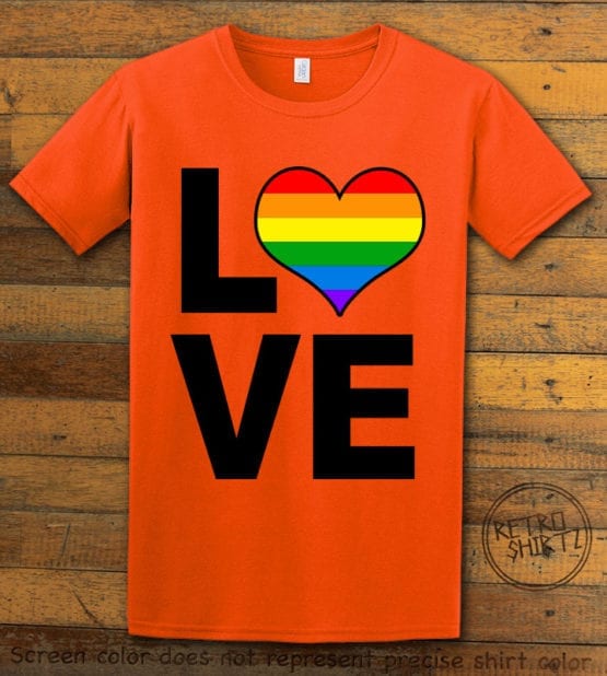 This is the main graphic design on a orange shirt for the Pride Shirts: Love Heart Rainbow