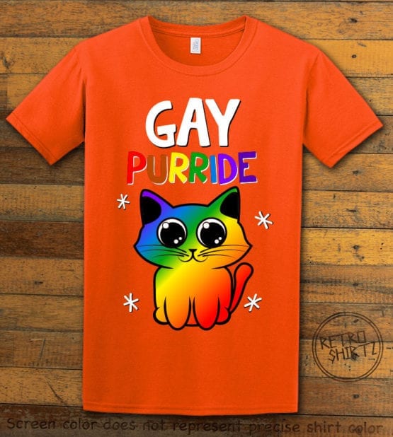 This is the main graphic design on a orange shirt for the Pride Shirts: Gay Pride Kitten