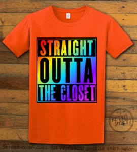 This is the main graphic design on a orange shirt for the Pride Shirts: Straight Out of the Closet