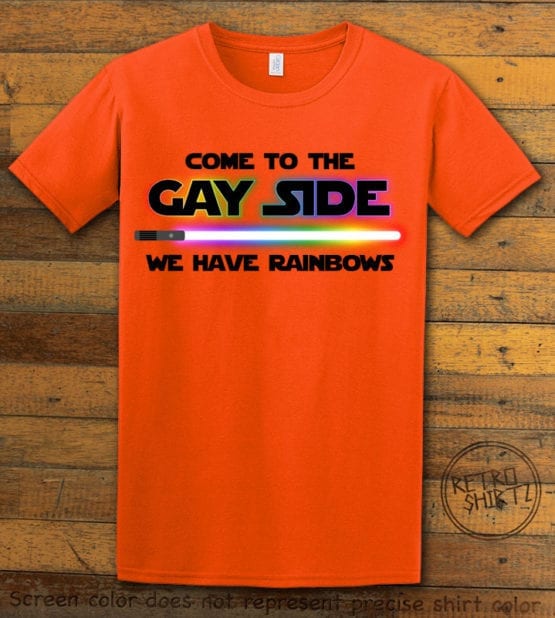 This is the main graphic design on a orange shirt for the Pride Shirts: Dark Side Gay Pride