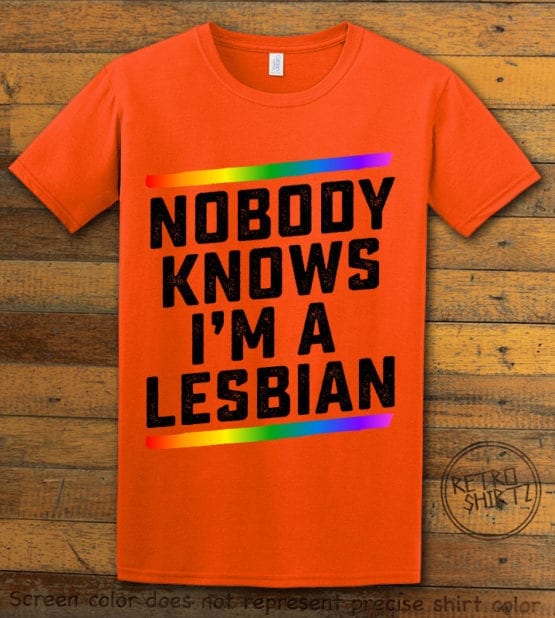 This is the main graphic design on a orange shirt for the Pride Shirts: Closet Lesbian