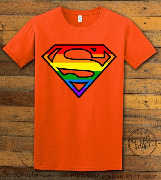 This is the main graphic design on a orange shirt for the Pride Shirts: Superman Pride