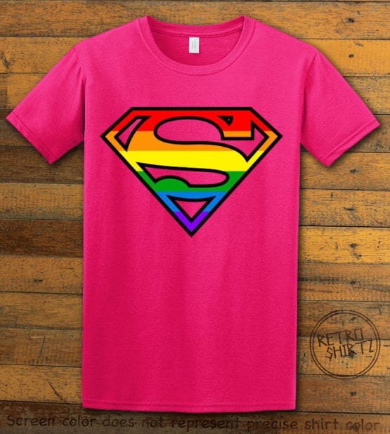 This is the main graphic design on a pink shirt for the Pride Shirts: Superman Pride