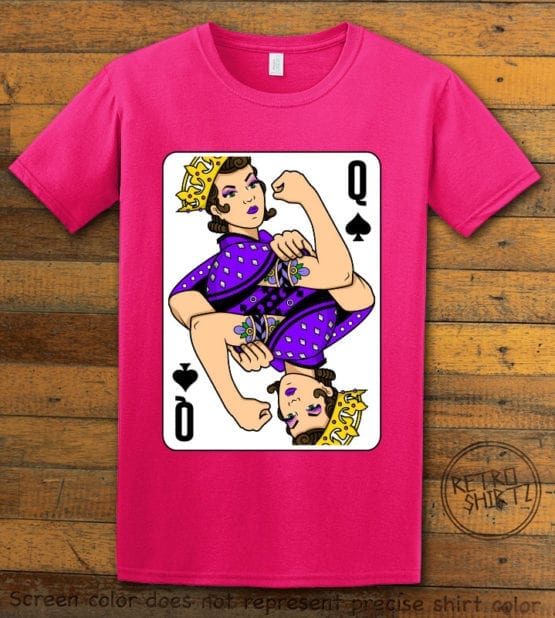 This is the main graphic design on a pink shirt for the Pride Shirts: Rosie Riveter Queen Spades