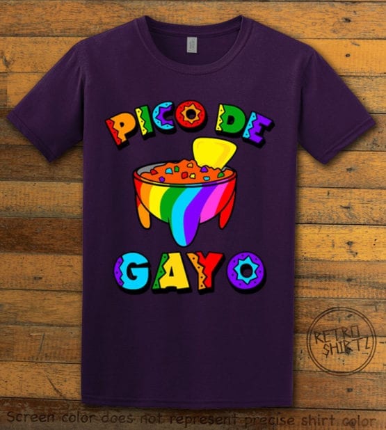This is the main graphic design on a purple shirt for the Pride Shirts: Pico de Gayo