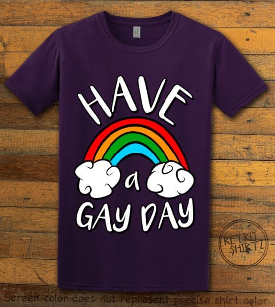 This is the main graphic design on a purple shirt for the Pride Shirts: Have a Gay Day