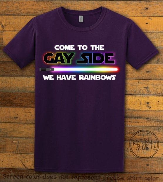 This is the main graphic design on a purple shirt for the Pride Shirts: Dark Side Gay Pride