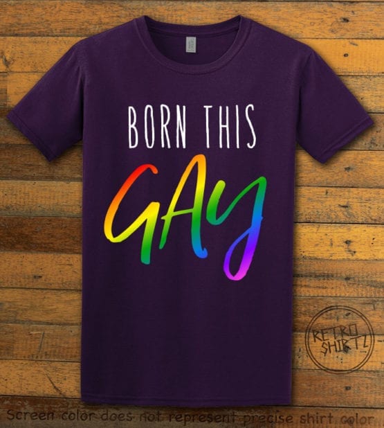 This is the main graphic design on a purple shirt for the Pride Shirts: Born This Gay