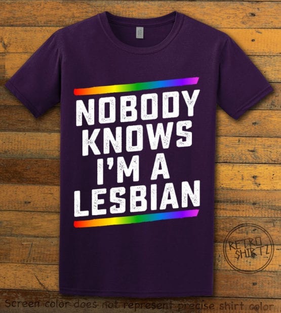 This is the main graphic design on a purple shirt for the Pride Shirts: Closet Lesbian