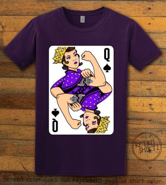 This is the main graphic design on a purple shirt for the Pride Shirts: Rosie Riveter Queen Spades